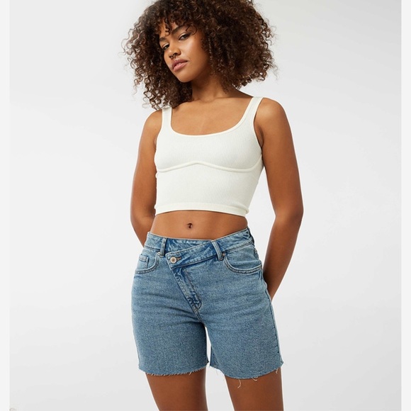 Ardene Asymmetrical Waist Denim Shorts - Dark Wash - Picture 1 of 7